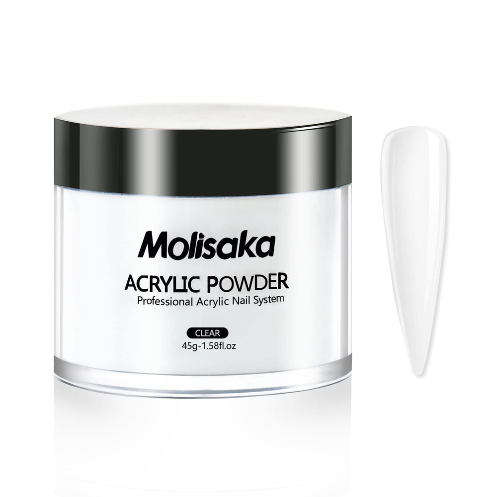 Molisaka polvo acrílico transparente para uñas, acabado liso para extensiones y decoración.
