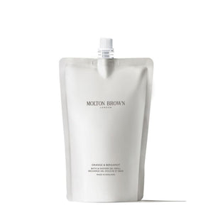 Molton Brown gel de ducha naranja-bergamota en refill, reduce residuos plásticos.