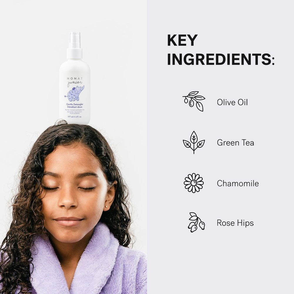 MONAT Junior Gentle Detangler tras el lavado con champú y acondicionador.
