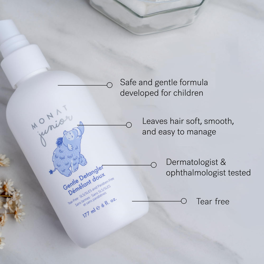 MONAT Junior Gentle Detangler con ingredientes naturales para nutrir el cabello.