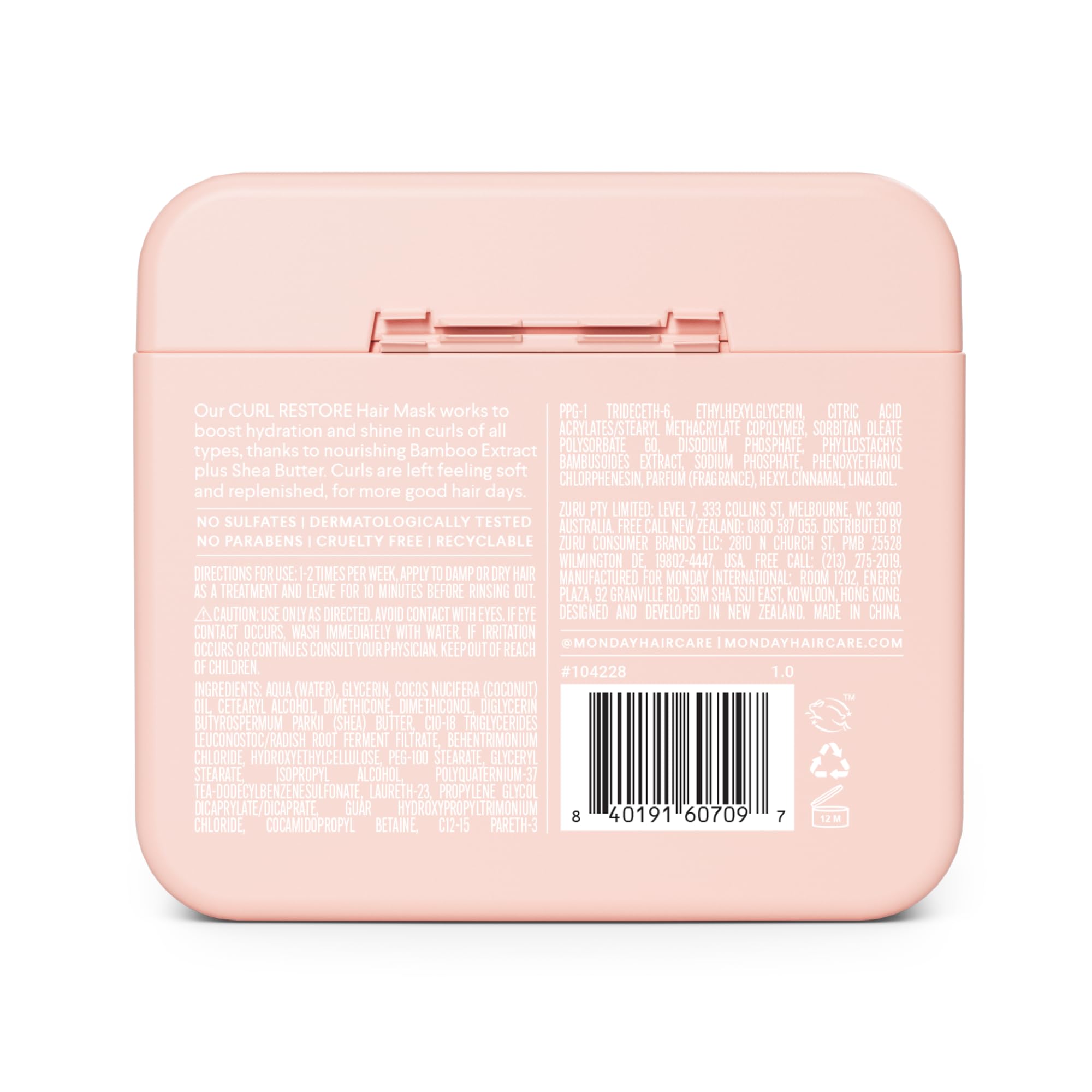 MONDAY HAIRCARE CURL RESTORE: textura cremosa que suaviza rizos definidos