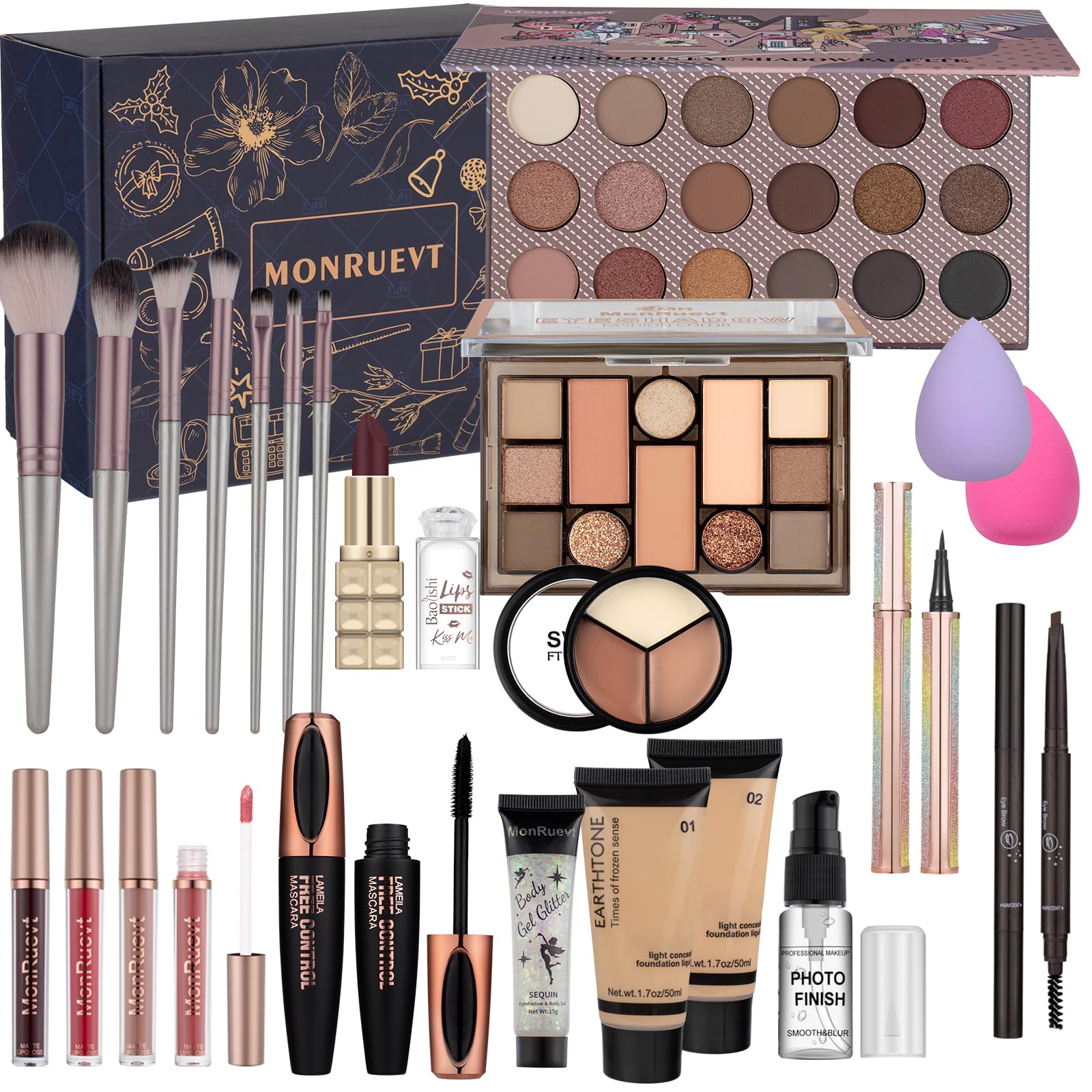 MONRUEVT kit maquillaje adolescentes, estuche colorido para guardar todos los productos.
