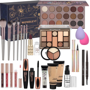 MONRUEVT kit maquillaje adolescentes, estuche colorido para guardar todos los productos.