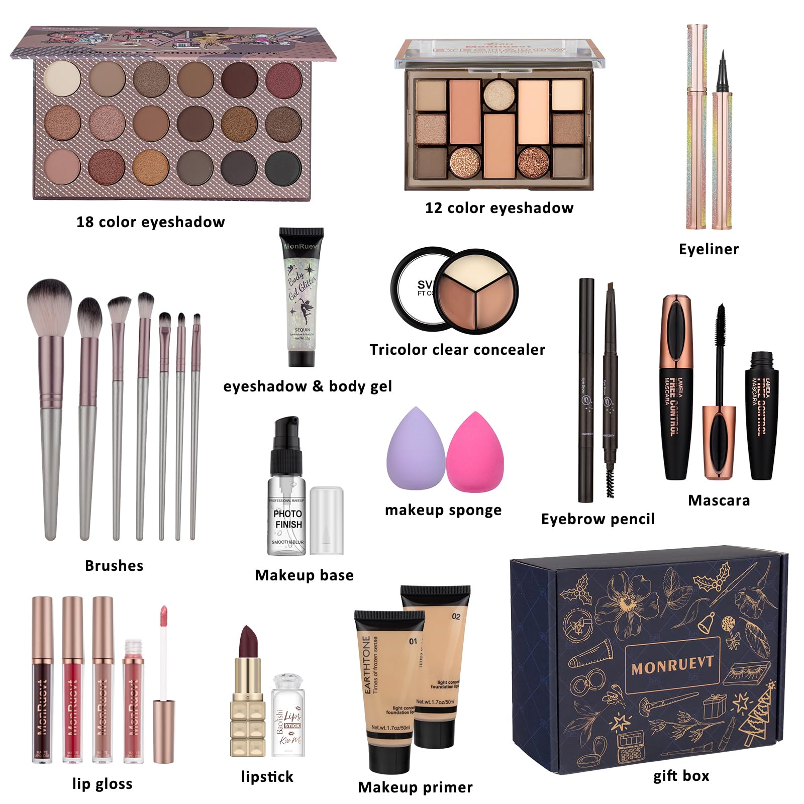 MONRUEVT paleta de sombras, tonos versátiles para estilos diarios y especiales.