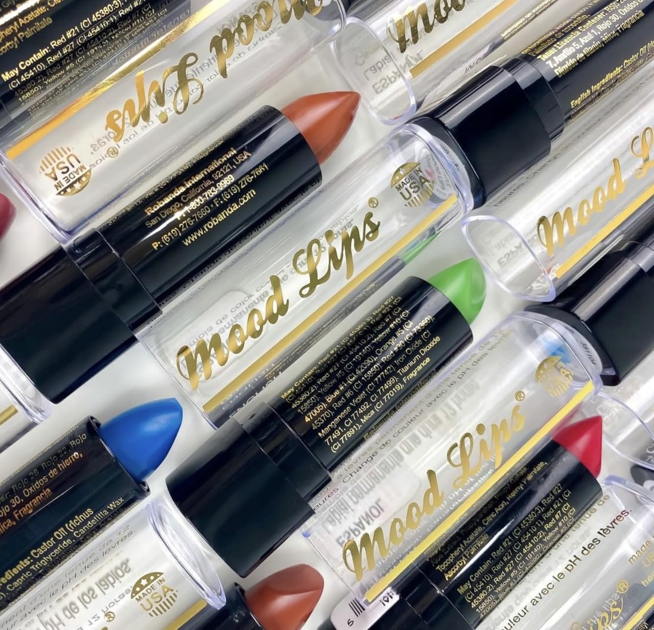 Mood Lips hecho en Estados Unidos para calidad y seguridad.