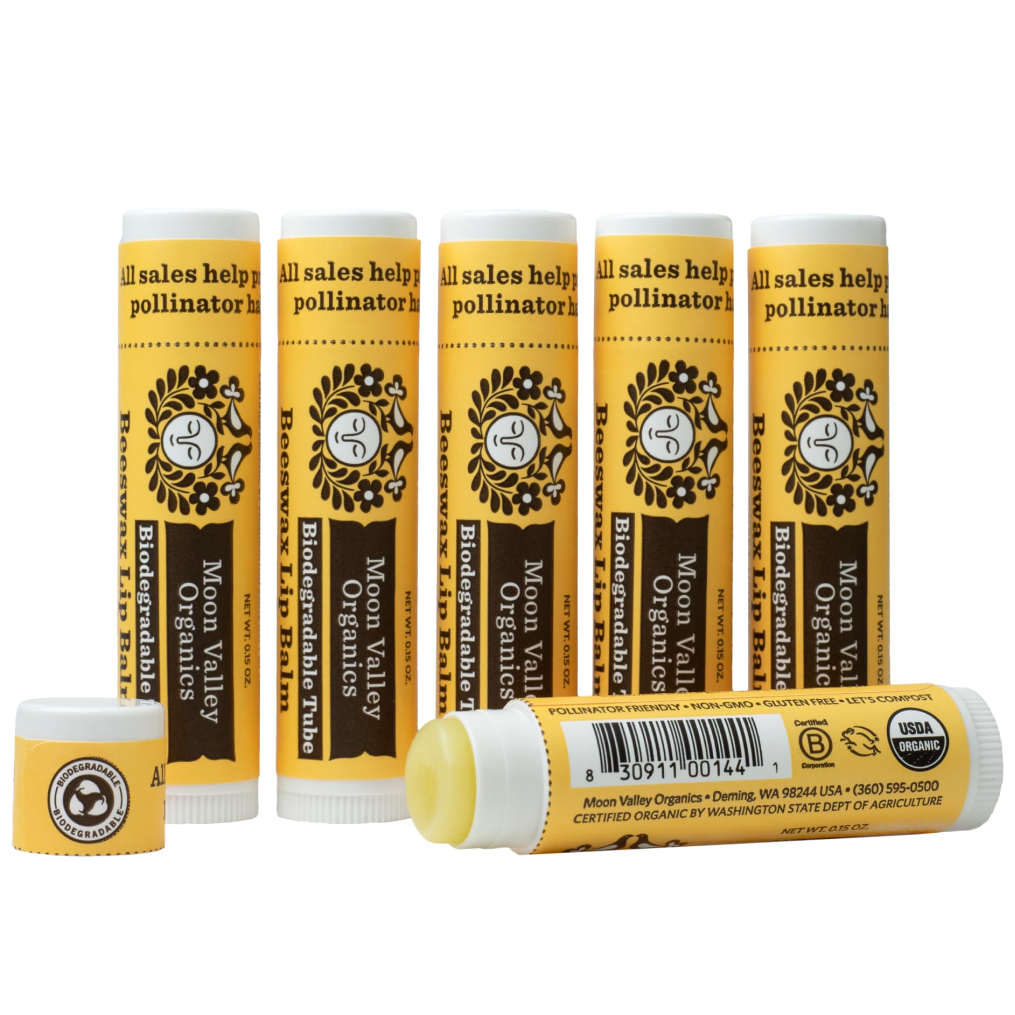 Moon Valley Organics Balsamo labios Miel Dulce, empaque sostenible para hidratacion diaria.