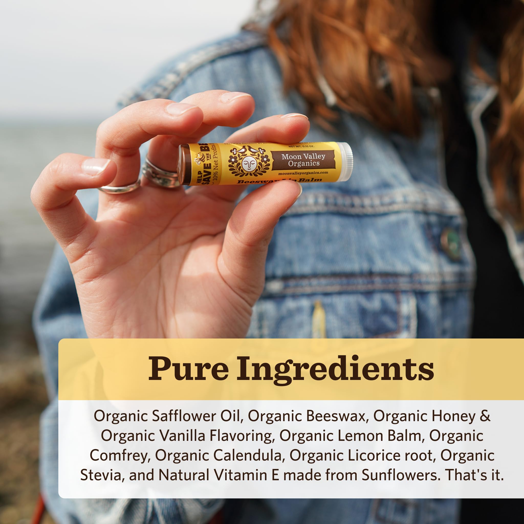 Moon Valley Organics Balsamo labios Miel Dulce, ingredientes organicos de alta calidad.