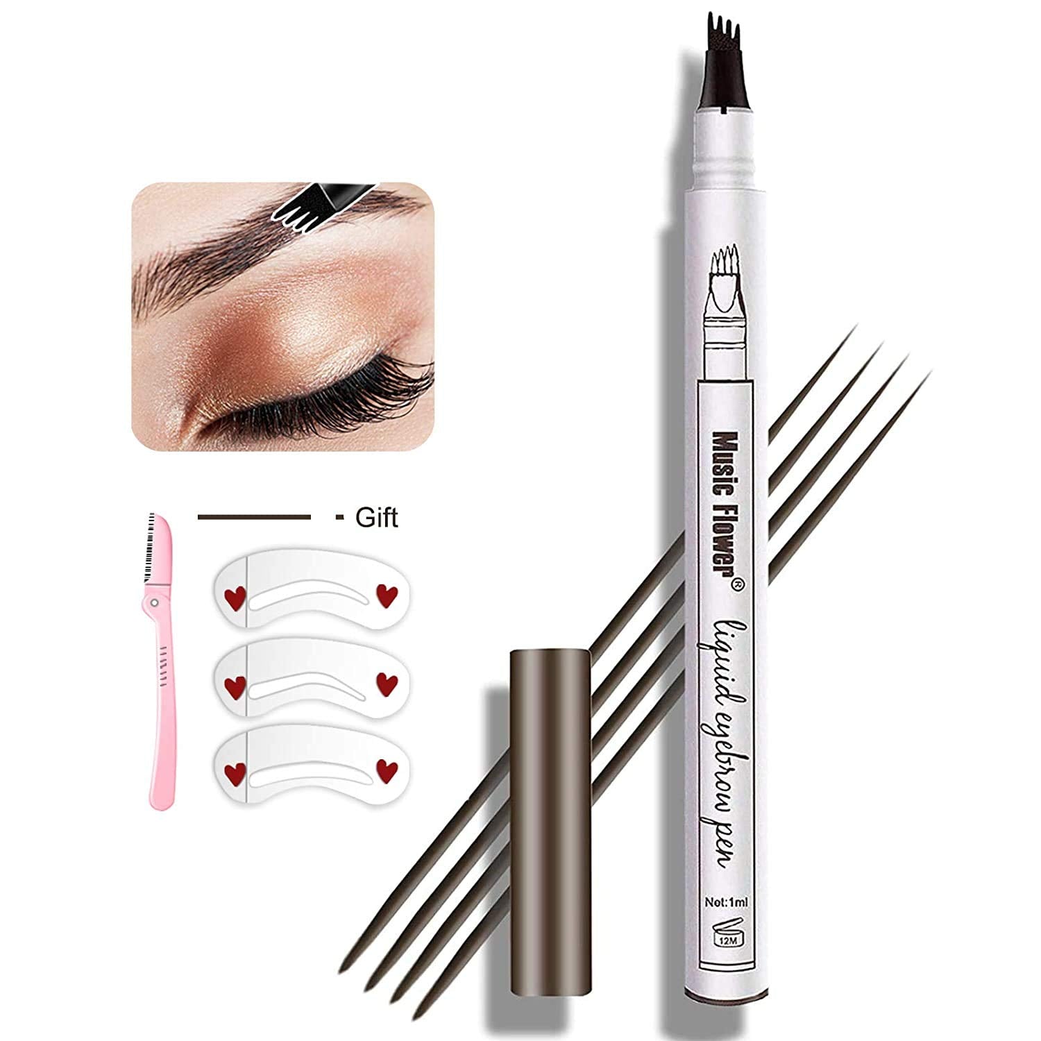 MoonKong lápiz cejas, trazo natural 4 puntas para un acabado suave