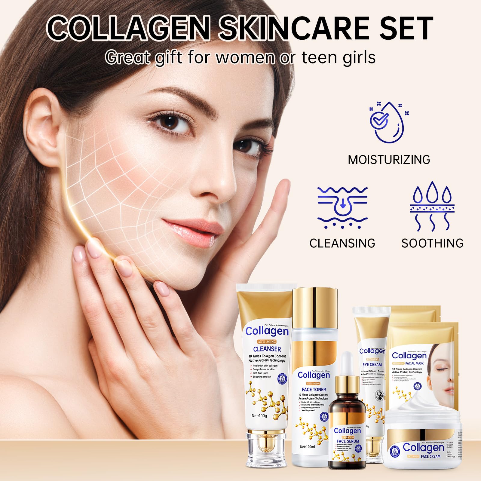 Mopayzer crema de ojos del conjunto con colágeno: mantiene hidratación y confort