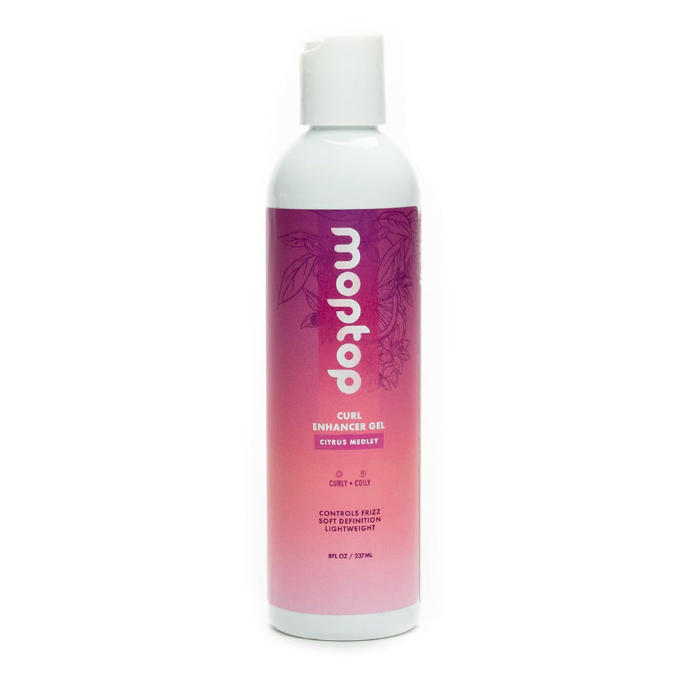 Gel MopTop Curl Enhancer: botella de 8oz para definición suave de rizos.