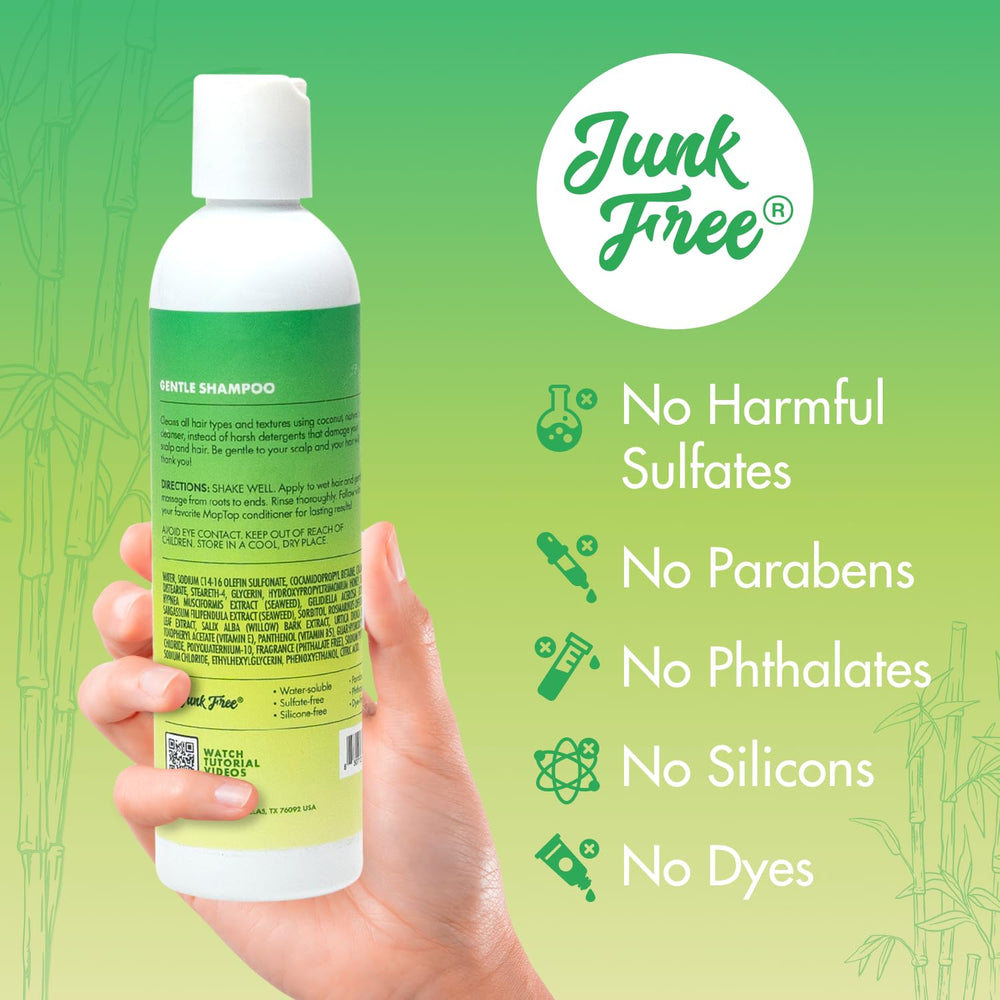 MopTop Gentle Shampoo con miel y aloe para cabello y cuero cabelludo más suaves.