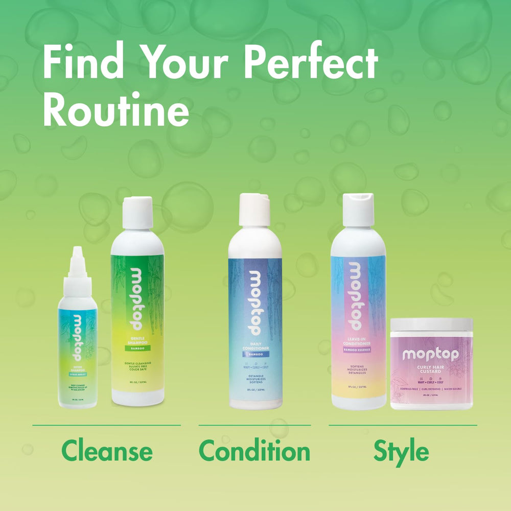 MopTop Gentle Shampoo funciona para todo tipo de textura capilar, desde liso hasta crespo.