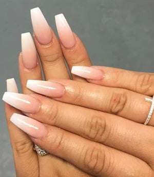Morily uÃ±as postizas ombre rosado en forma ataud, acabado brillante para uso diario