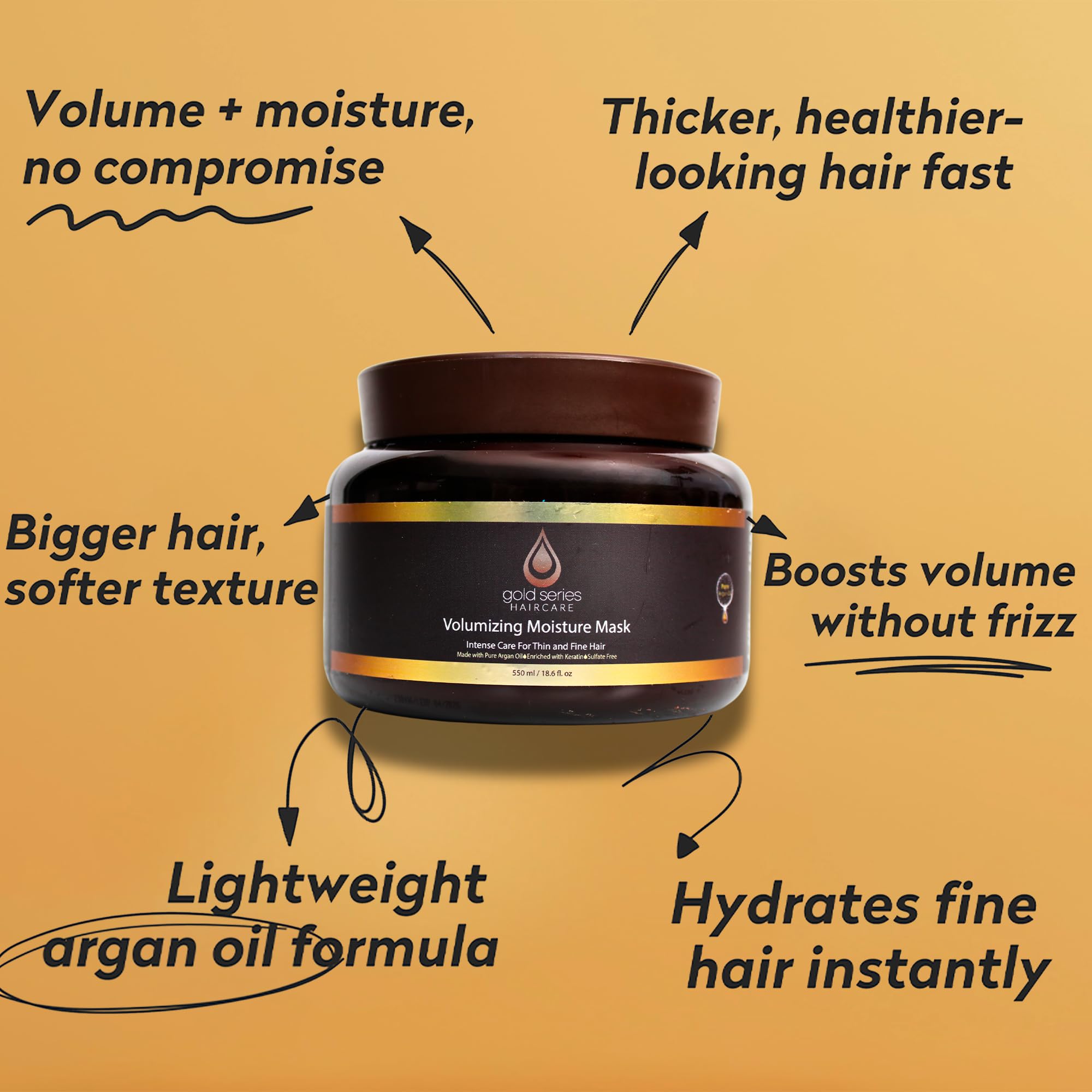 Este tratamiento Moroccan Gold Series aporta volumen y brillo natural al cabello.