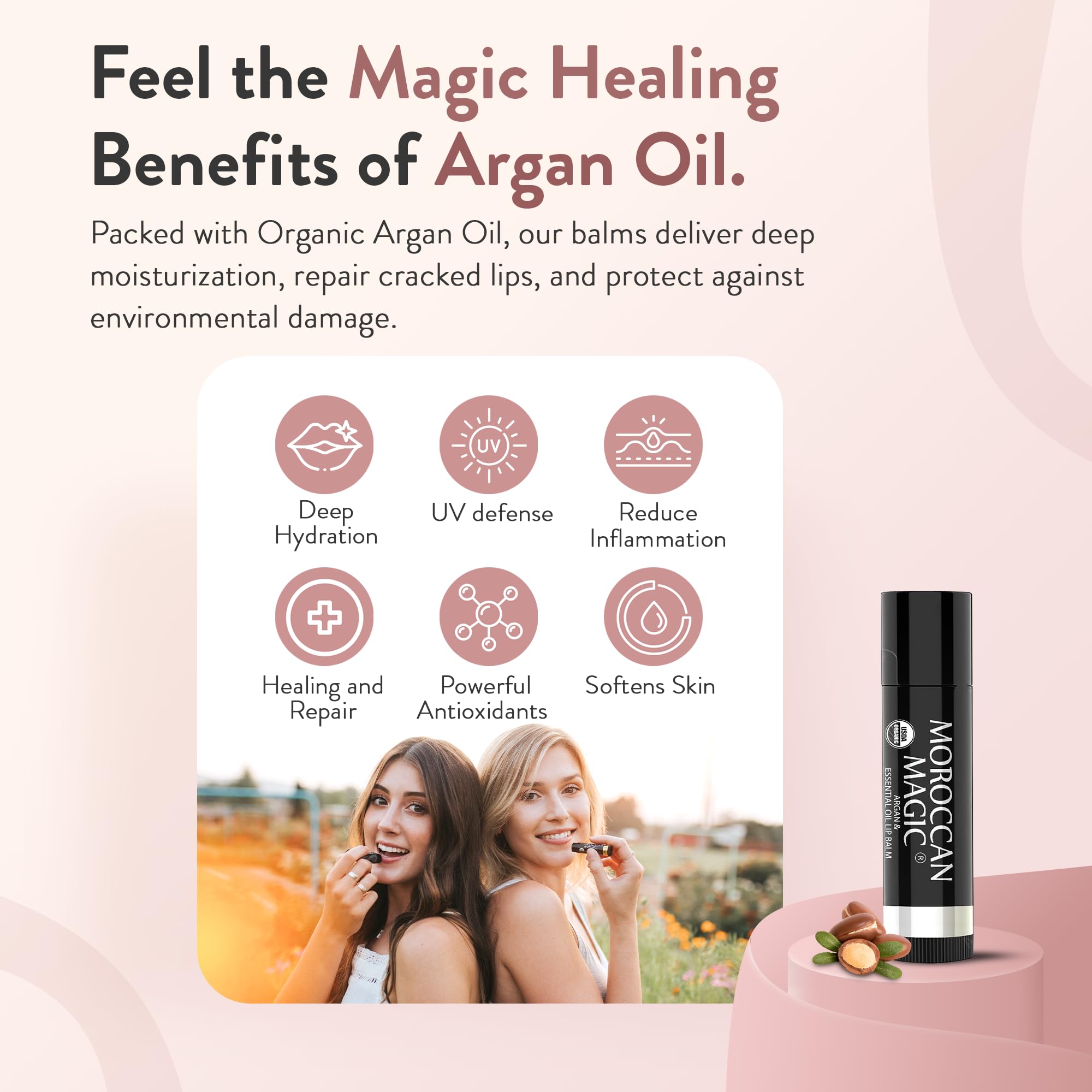 Moroccan Magic Balsamo Labial: aroma menta eucalipto refrescante.
