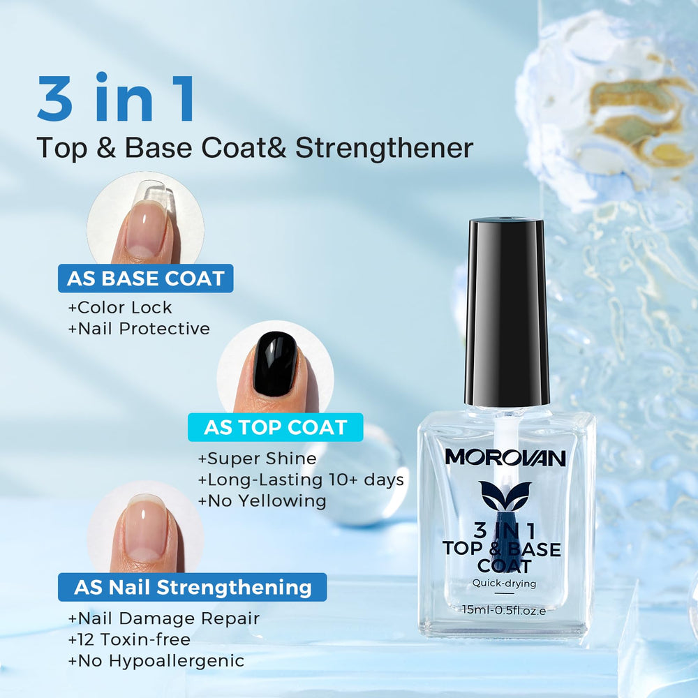 Morovan Base Coat muestra uñas limpias y brillantes