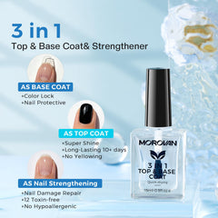 Morovan Base Coat muestra uñas limpias y brillantes