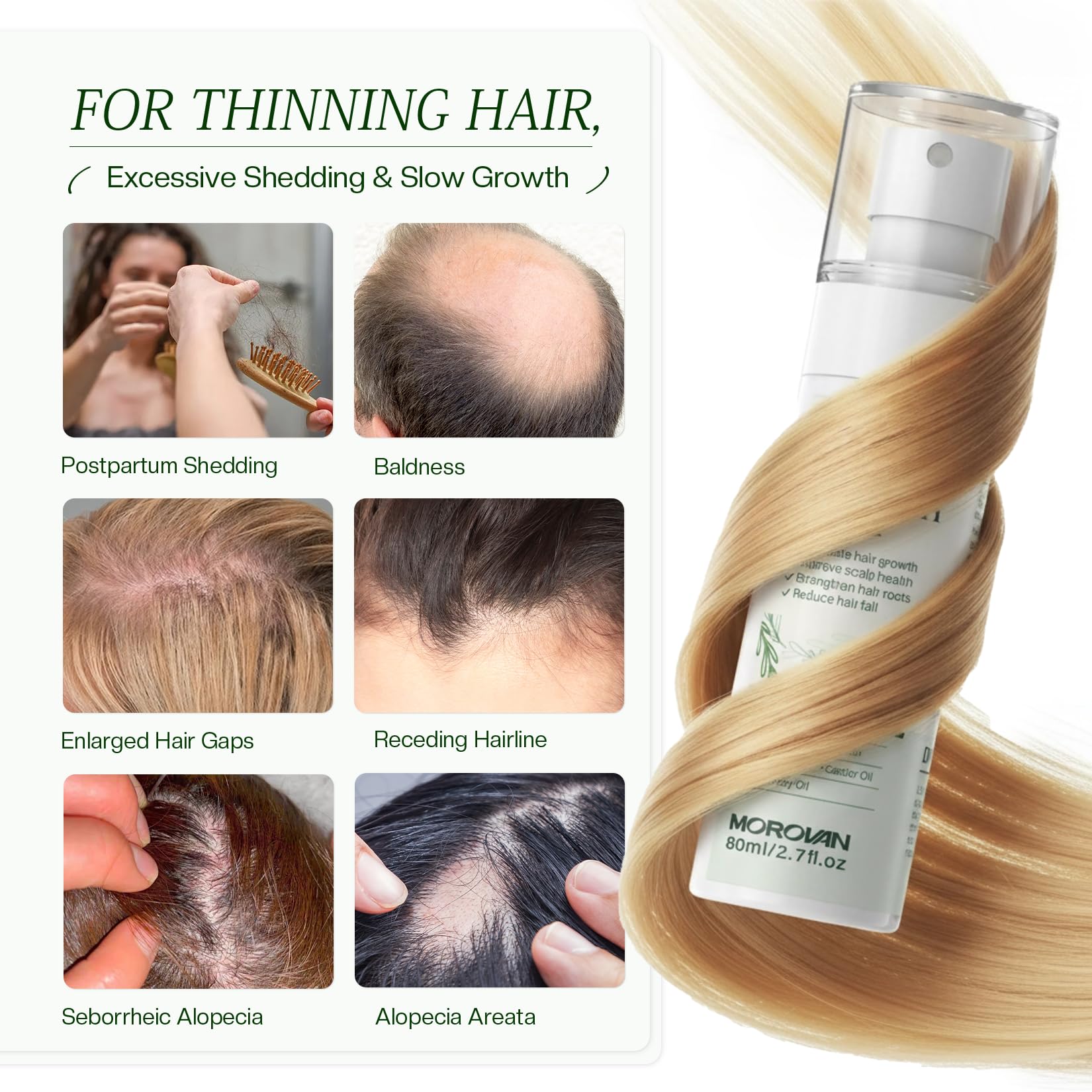 Morovan: para cabello fino, añade volumen y densidad con uso regular.