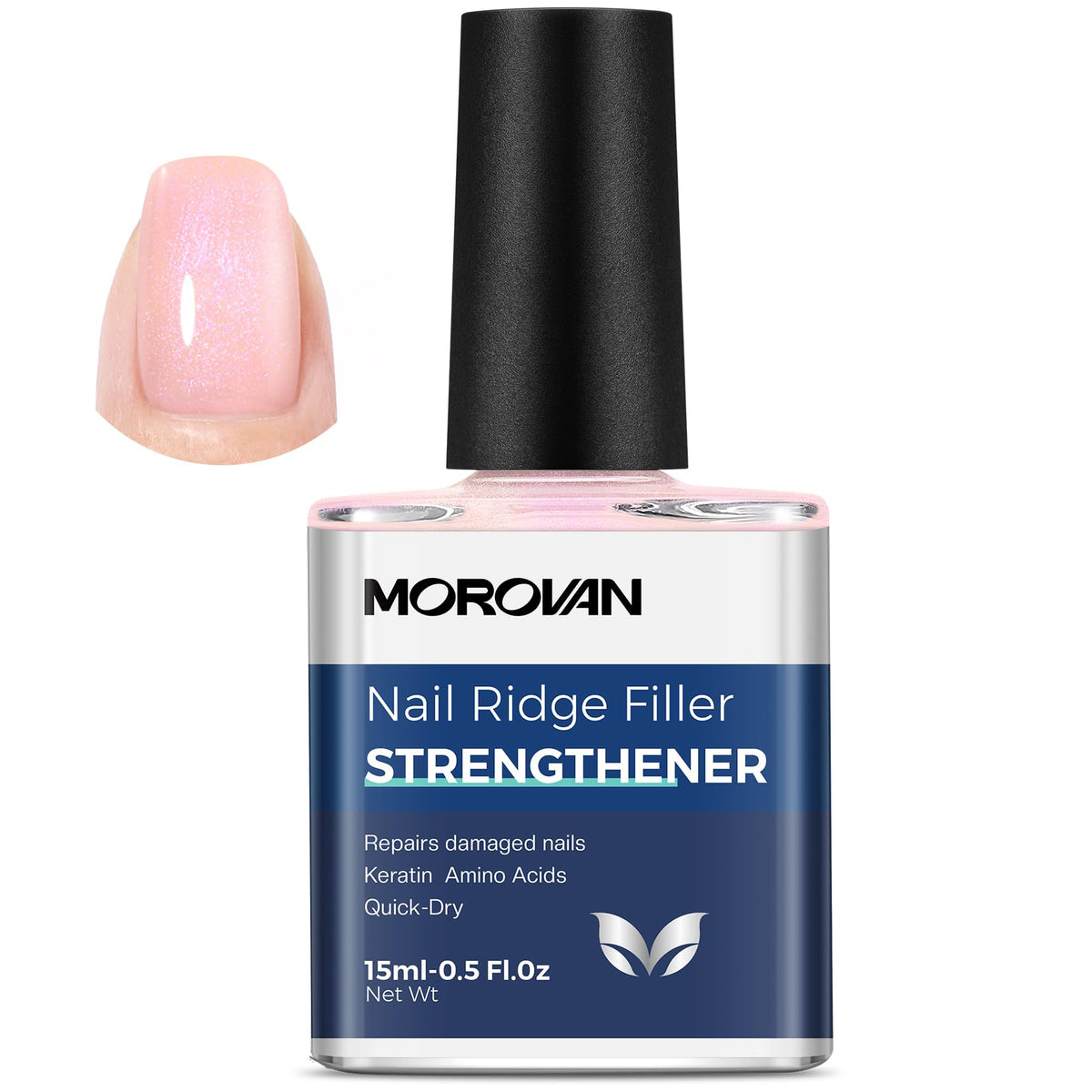 Morovan Endurecedor de Uñas, brillo rosa para fortalecimiento y crecimiento.