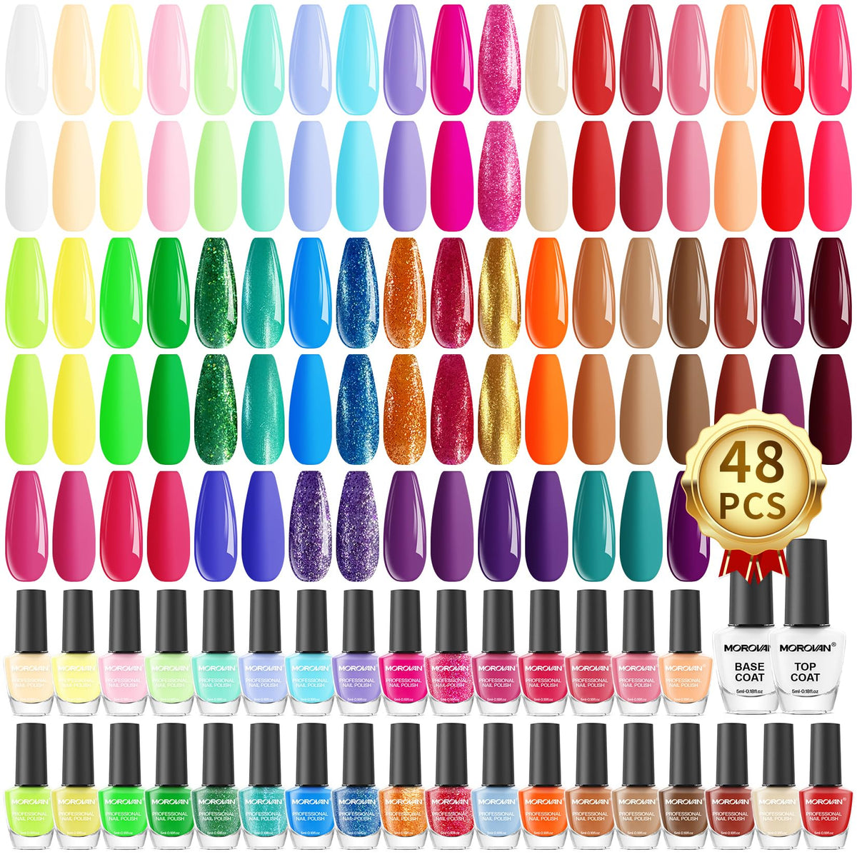 Morovan set de esmaltes 48 piezas colores arcoíris para uñas brillantes.
