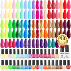 Morovan set de esmaltes 48 piezas colores arcoíris para uñas brillantes.
