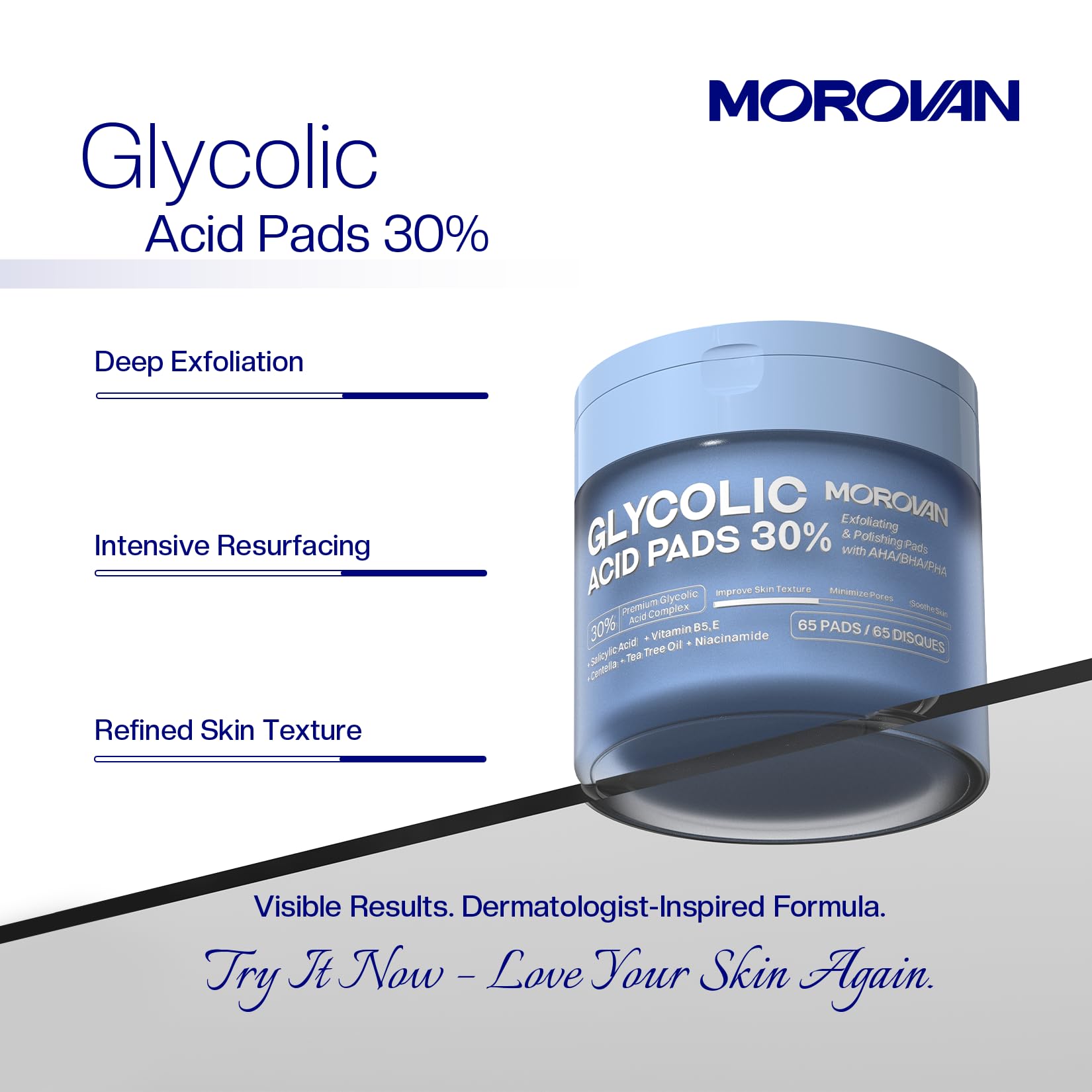 Morovan discos acido glicolico 30% – mejora la textura sin necesidad de filtros.