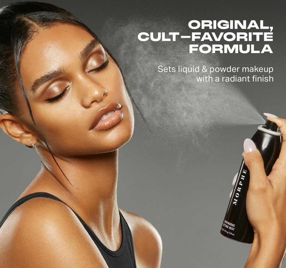 MORPHE Continuous Setting Mist textura radiante natural para un acabado luminoso.
