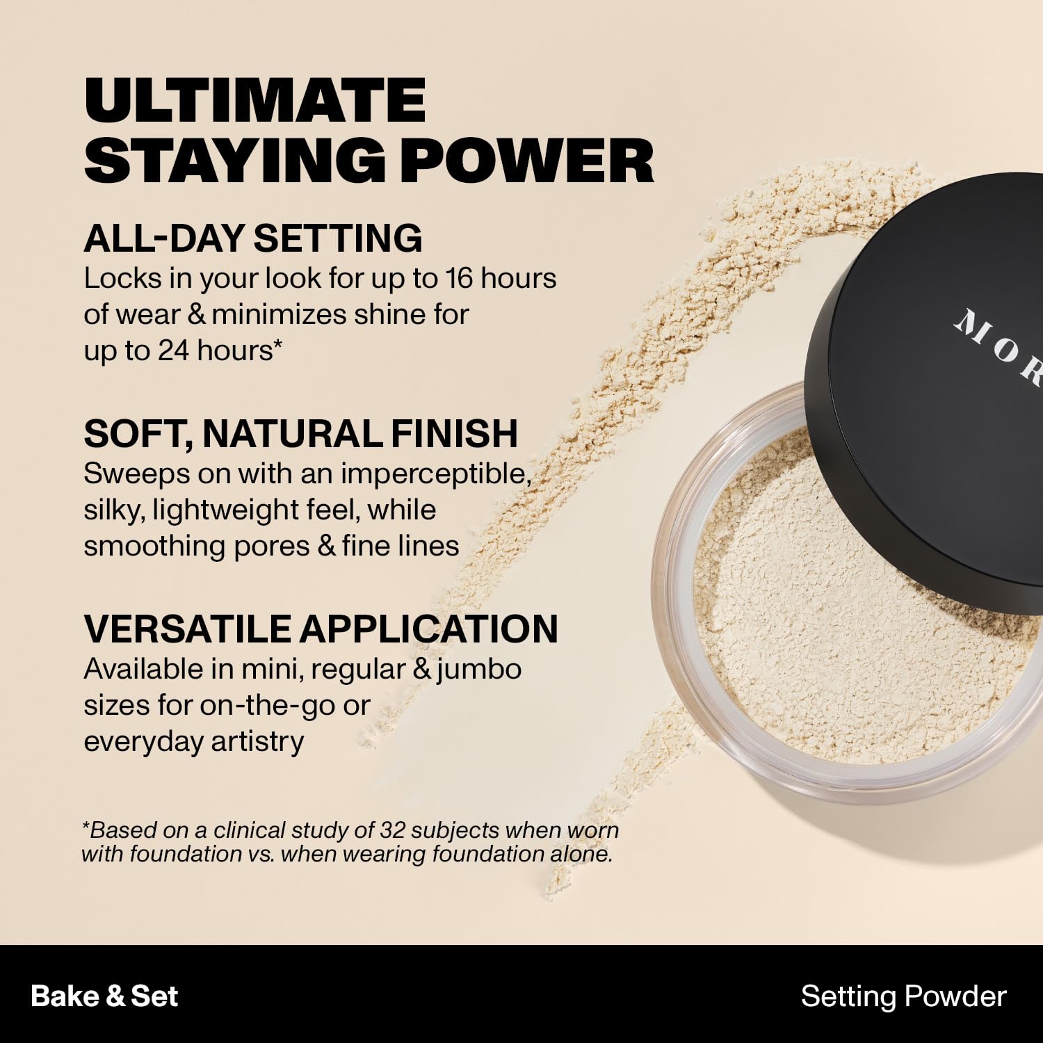 MORPHE Jumbo Bake & Set powder delivers a soft natural finish on skin