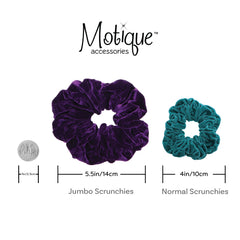Motique Accessories scrunchie velour negro grande, detalle de costuras para mayor durabilidad.