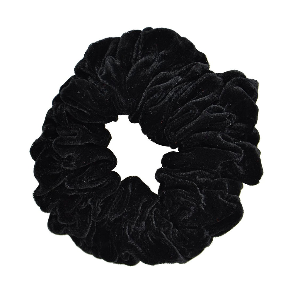 Motique Accessories scrunchie velour negro grande, vista superior, suave para peinados diarios.