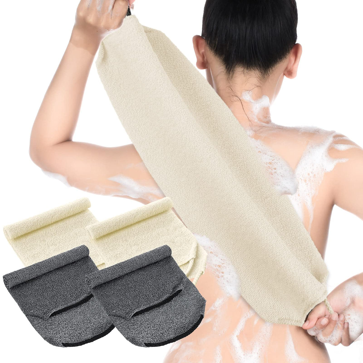 Moukeren exfoliante espalda con manijas, 4 pack, facilita limpiar la espalda.