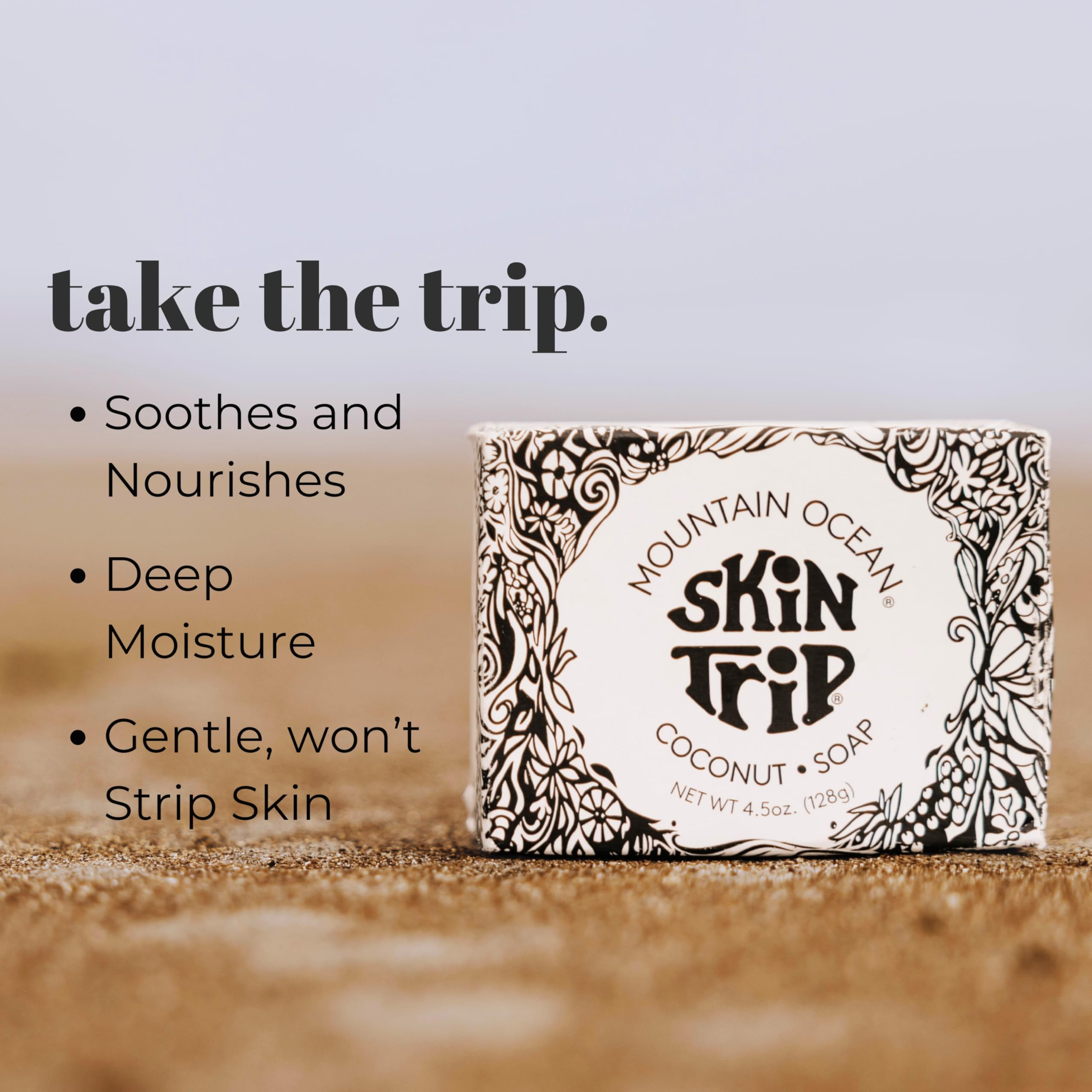 Mountain Ocean Skin Trip Jabon Coco nutrición que hidrata la piel tras cada uso.