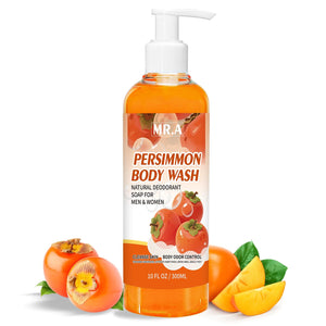 MR.A Persimmon Body Wash frente a la botella, limpieza profunda y aroma natural.