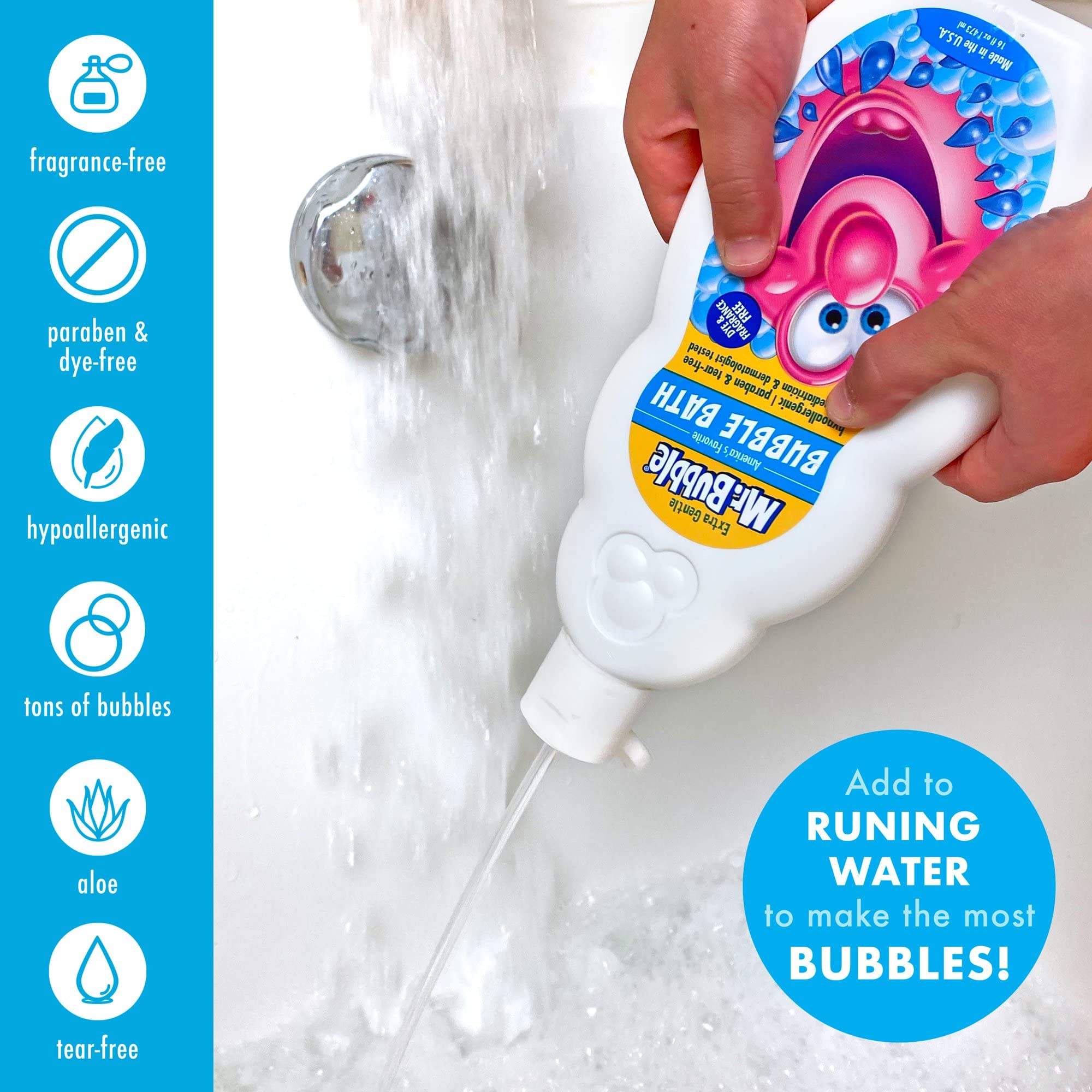 Mr. Bubble Bath Extra Gentle, sin parabenos ni ftalatos para uso diario.