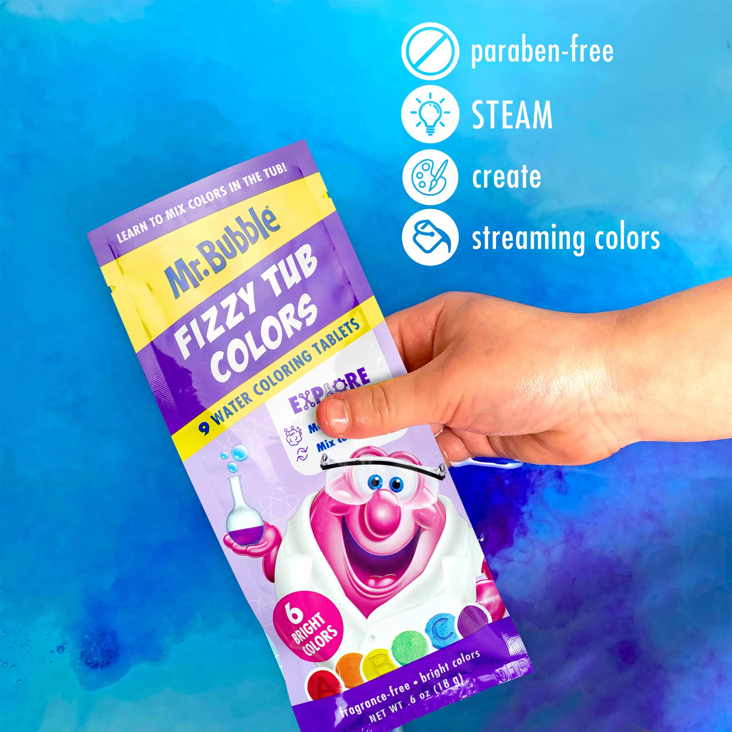 Mr. Bubble Colores Burbujeantes en azul para momentos creativos