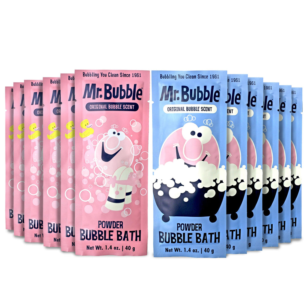 Mr. Bubble empaque retro de polvo para baño, experiencia nostálgica.