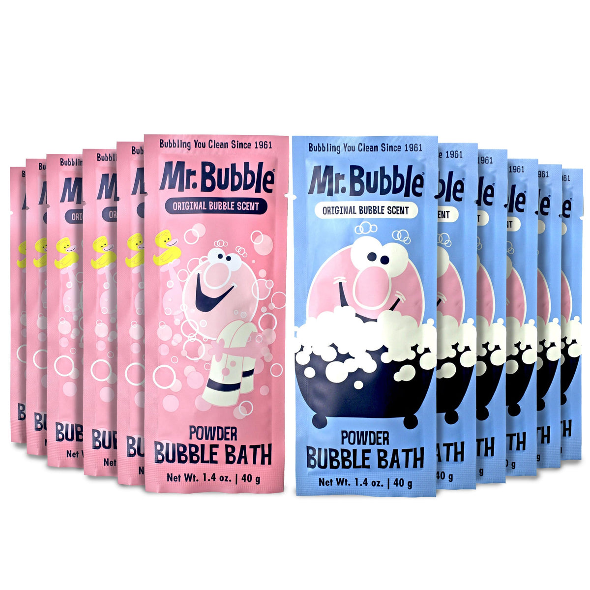 Mr. Bubble empaque retro de polvo para baño, experiencia nostálgica.