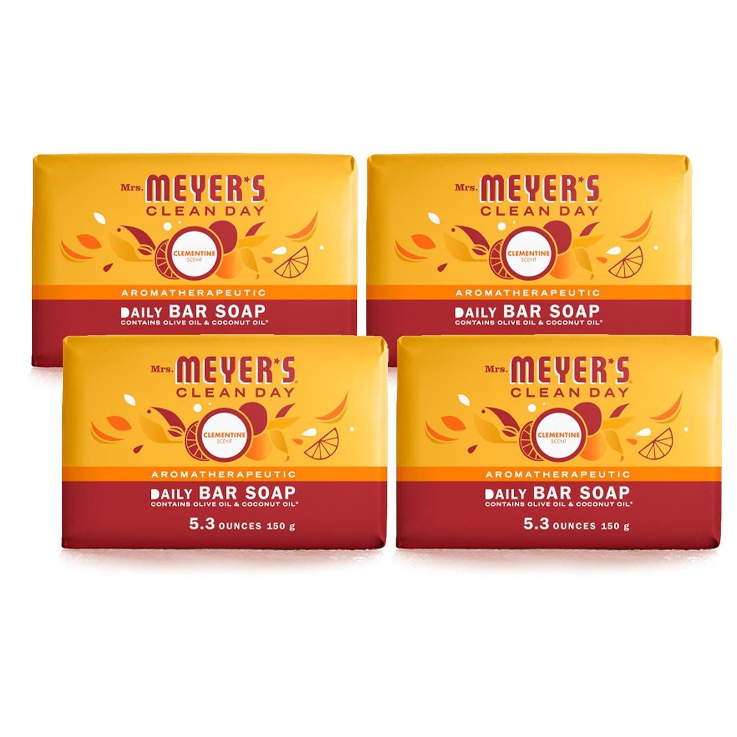 Mrs. Meyer's barra-jabon-clementine para manos y cuerpo, limpieza suave.
