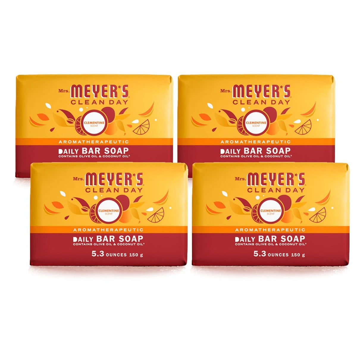 Mrs. Meyer's barra-jabon-clementine para manos y cuerpo, limpieza suave.