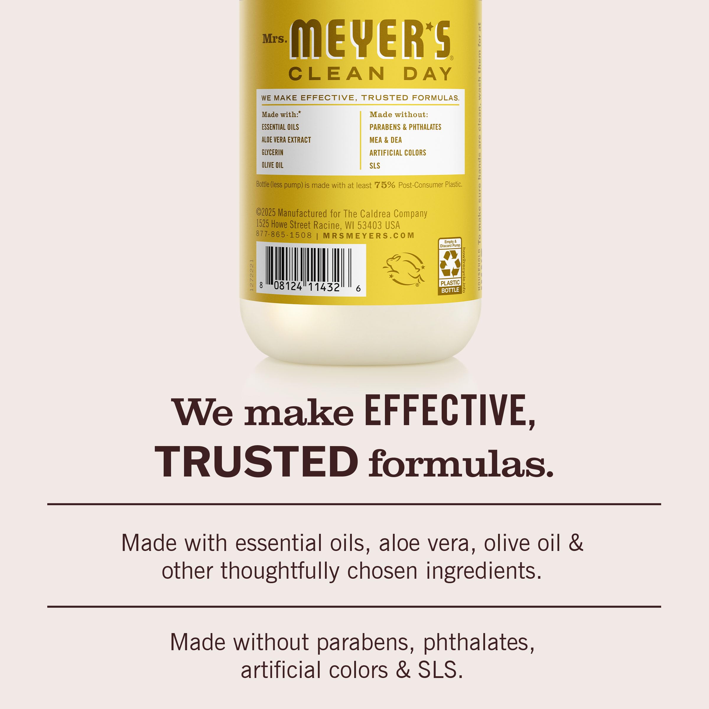 Botella de 12,5 oz de Mrs. Meyer's Clean Day, tamaño perfecto para uso frecuente.