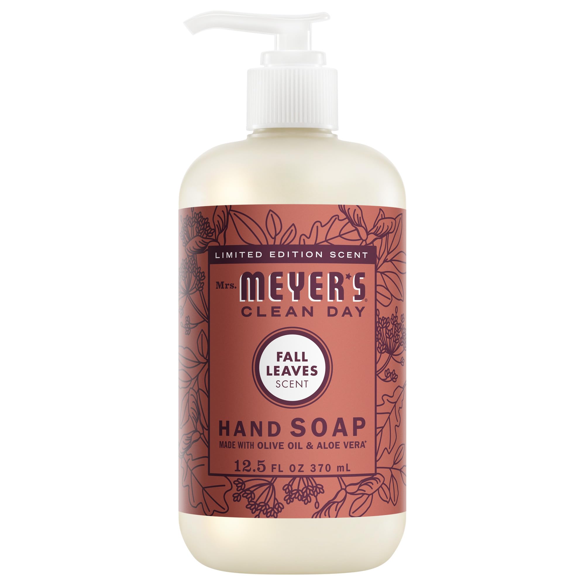 Mrs. Meyer's Jabon de Mano fragancia hojas de otoño, limpieza suave para manos ocupadas.