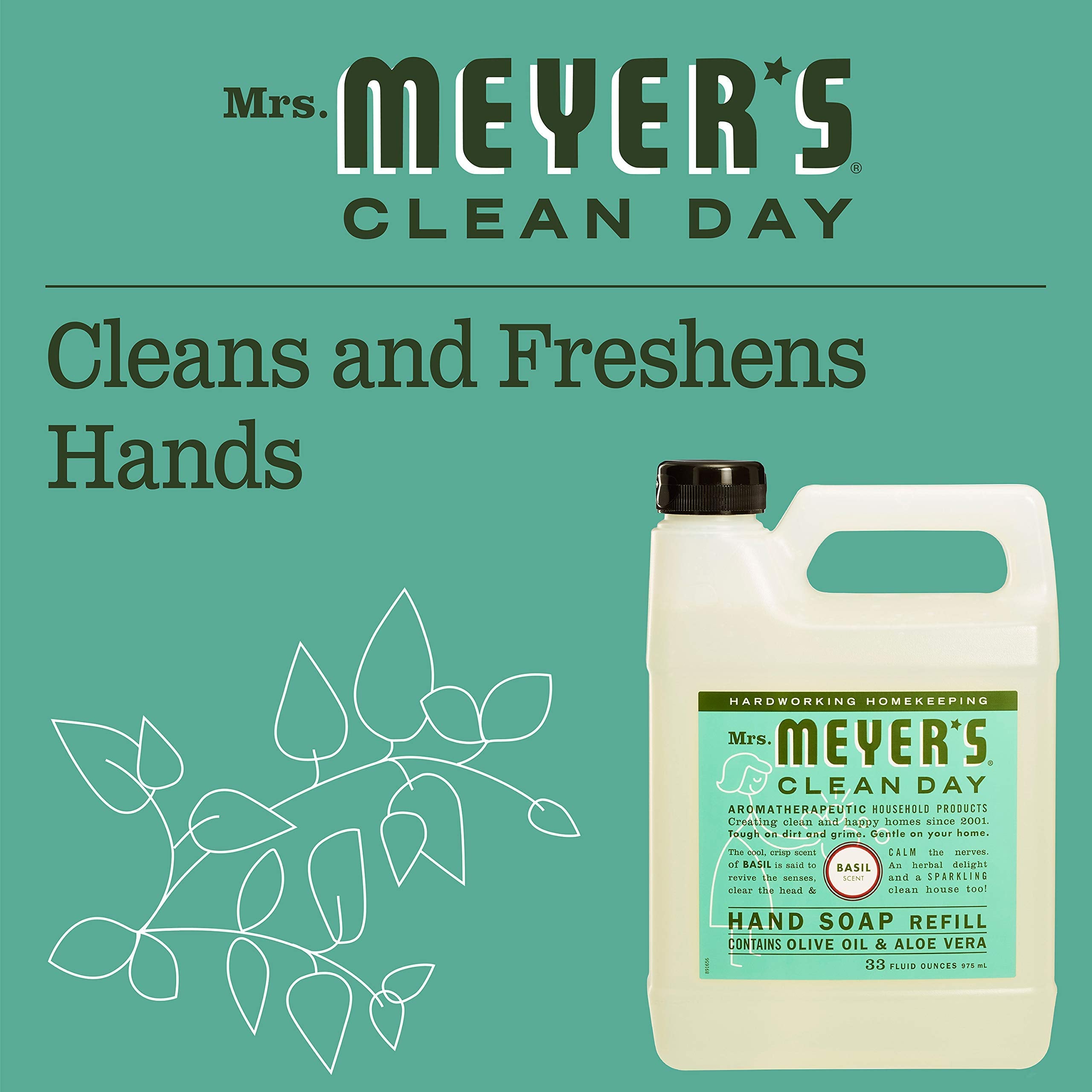 Jabón de manos recambio Albahaca de Mrs. Meyer's, botella lista para uso diario.