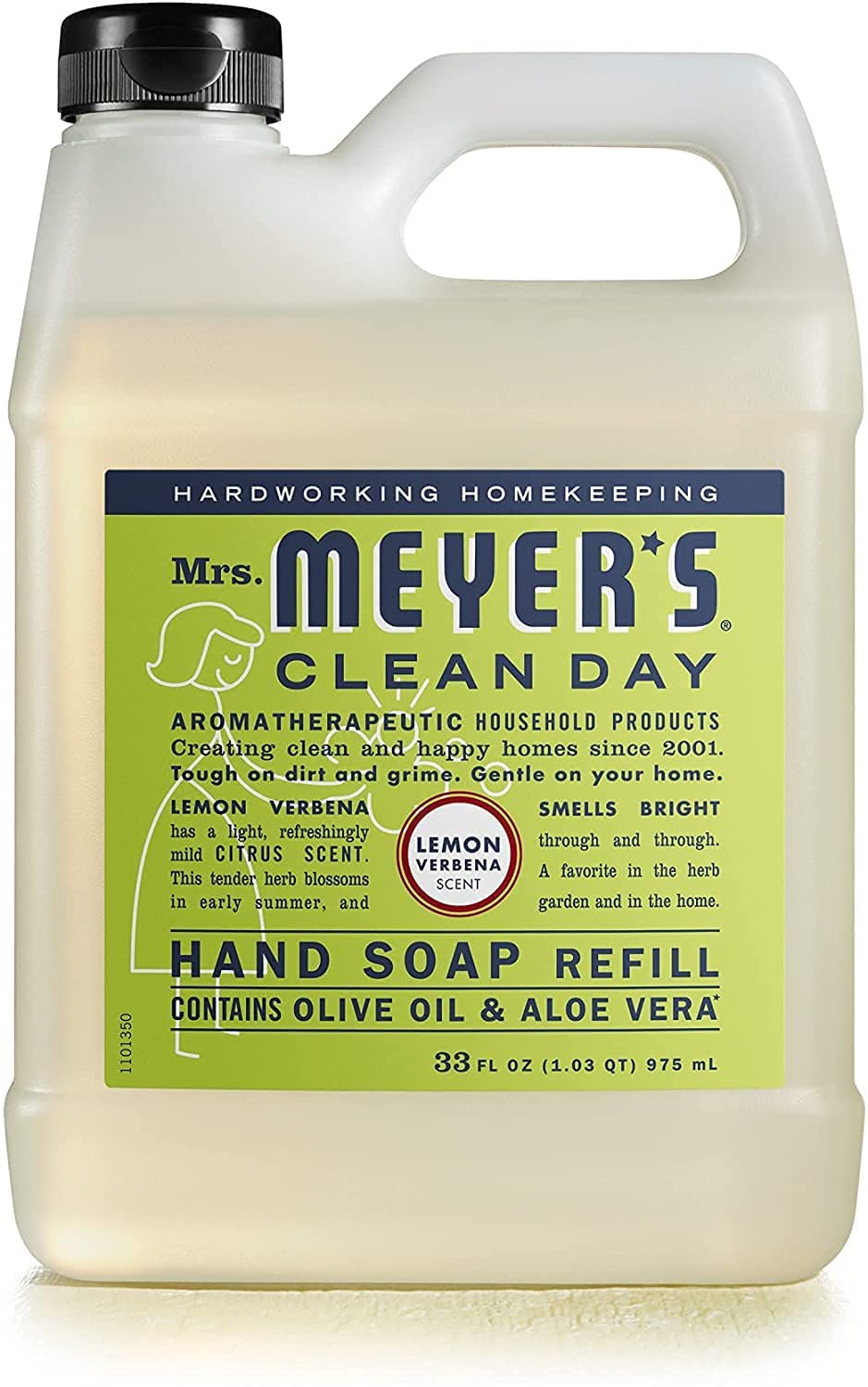 Jabón de manos recambio Verbena de Limón de Mrs. Meyer's, frente, limpieza suave.