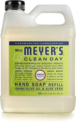 Jabón de manos recambio Verbena de Limón de Mrs. Meyer's, frente, limpieza suave.