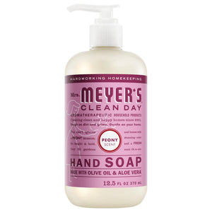 Mrs. Meyer's Clean Day Jabón de manos, botella visible, limpieza suave para piel hidratada.