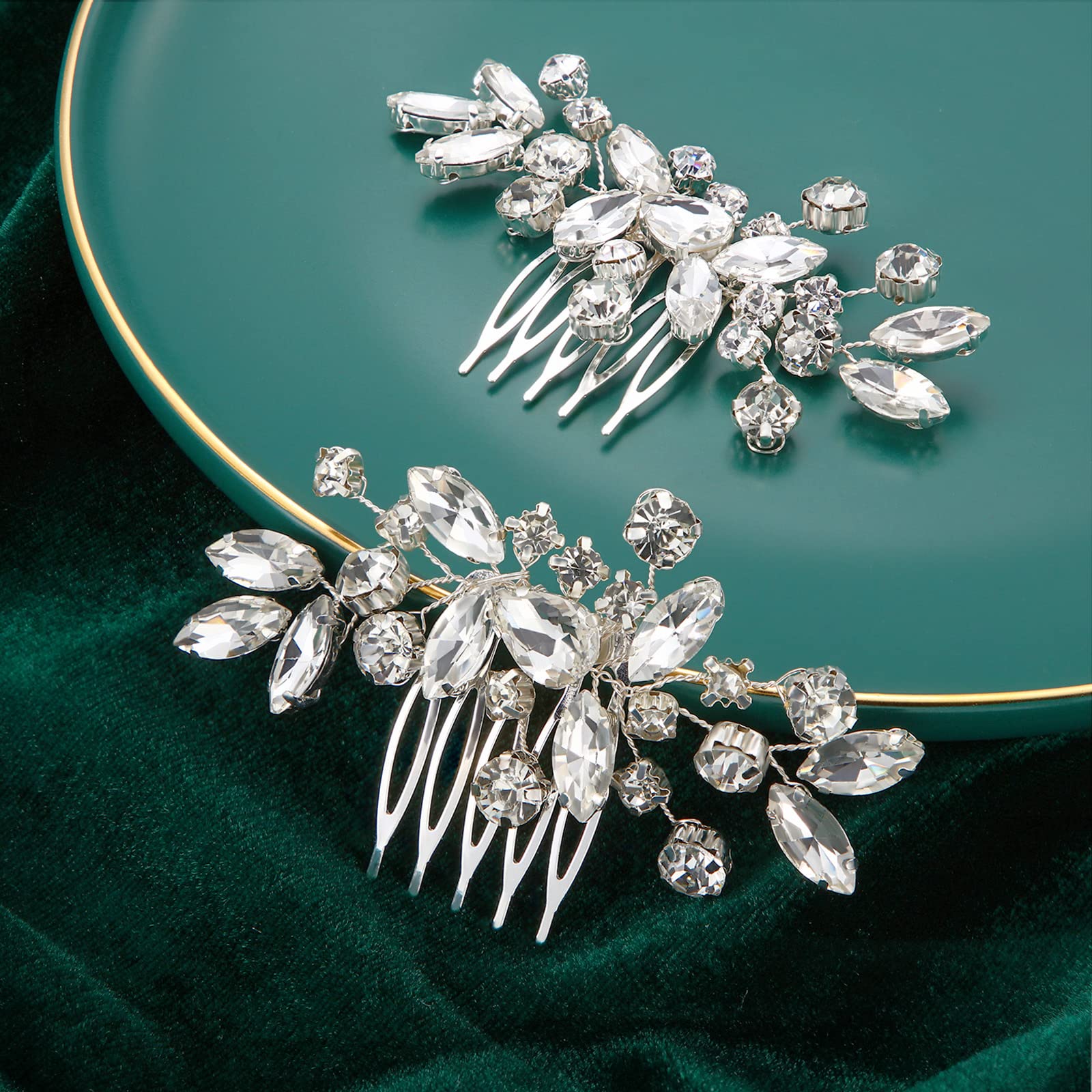MTLEE peine de novia con cristales-strass plateados para un look nupial elegante