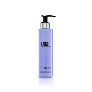 Mugler Angel Shower Gel: botella elegante y fragancia floral para despertar aromático diario.
