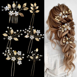 Mulzile horquilla para cabello con hoja oro, ideal para peinados de novia