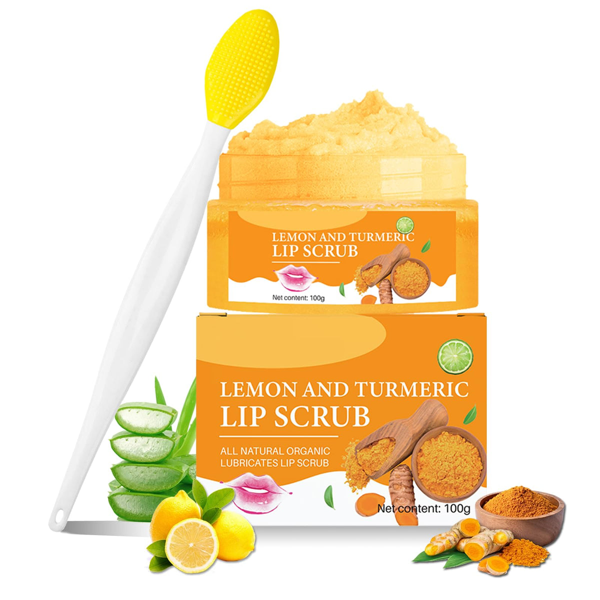 Murend exfoliante labios cúrcuma limón con cepillo para exfoliación suave.
