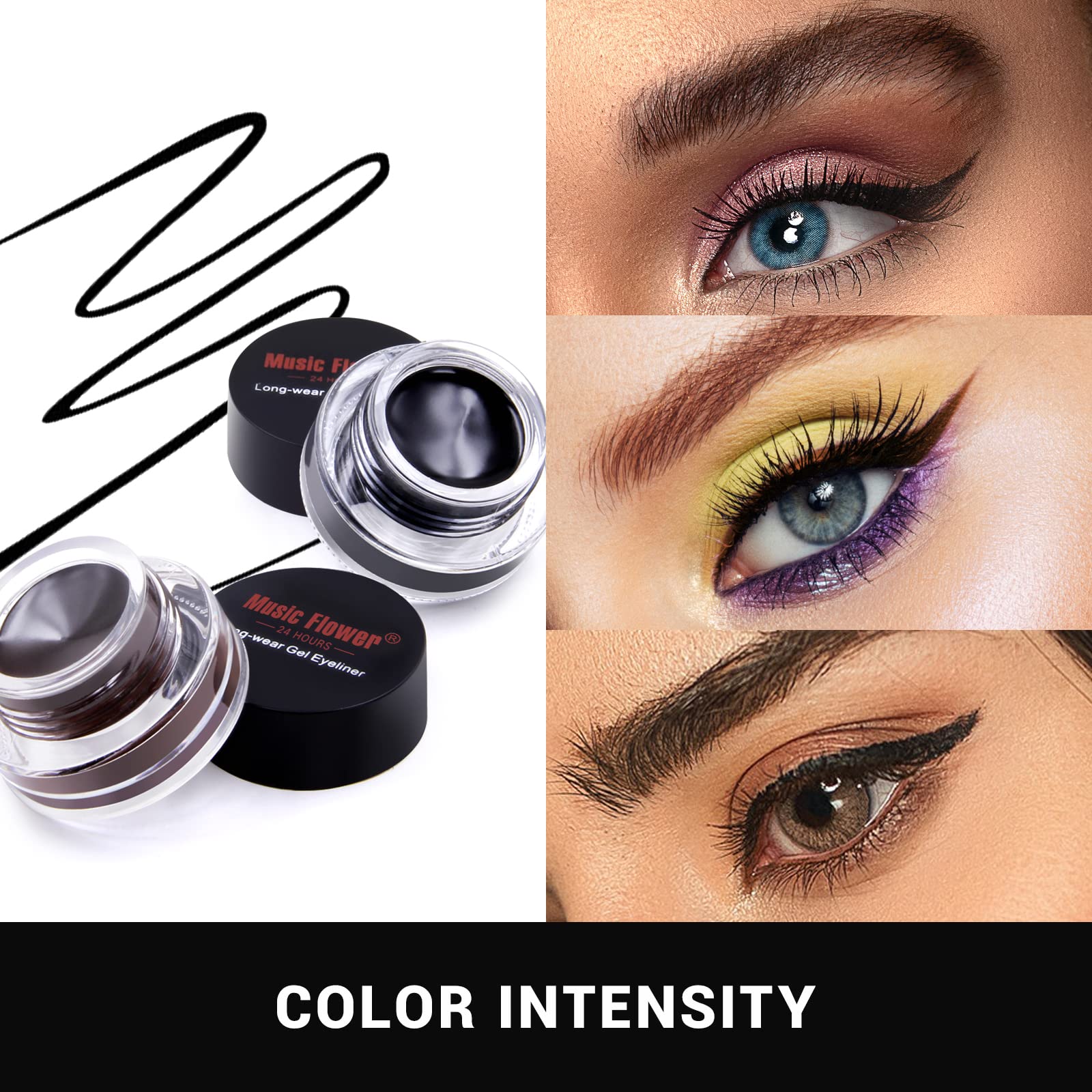 Music Flower gel eyeliner juego de dos colores para looks diarios.